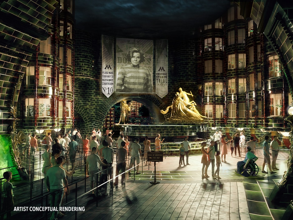 Render de la atracción Harry Potter and the Battle at the Ministy, que estará en la nueva zona del Ministry of Magic