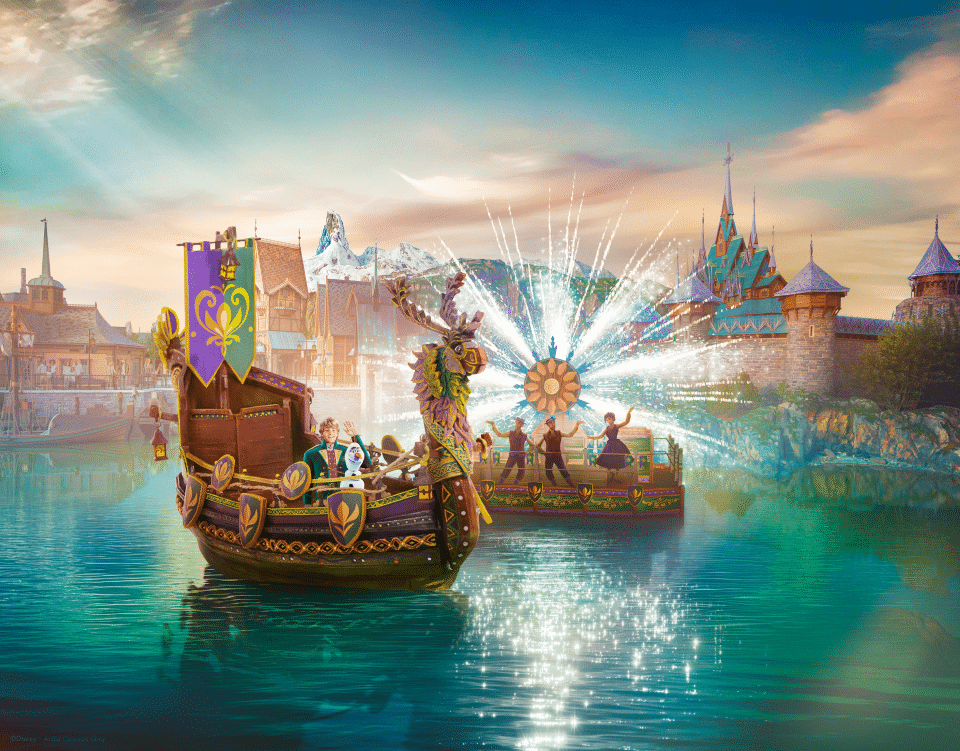 Render de A Celebration in Arendelle, un nuevo show que llegará junto con el World of Frozen en 2026