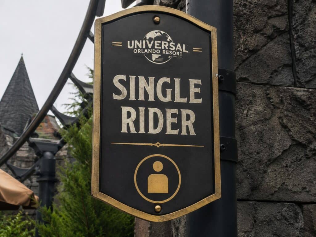 Letrero de Single Rider en Universal Orlando